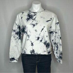 Off Duty by BB Dakota Black and White Tie-Dye Cropped Raw Hem Sweatshirt, Large‎
